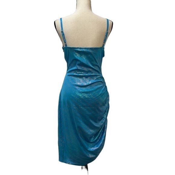 FTF Crowl Neck Ruched Iridescent Asymmetrical Dress - Picture 9 of 15